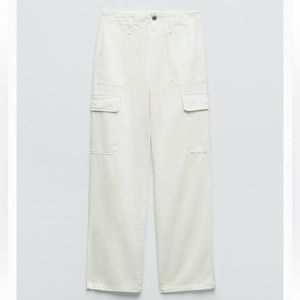 ZARA High Rise White Cargo Pants